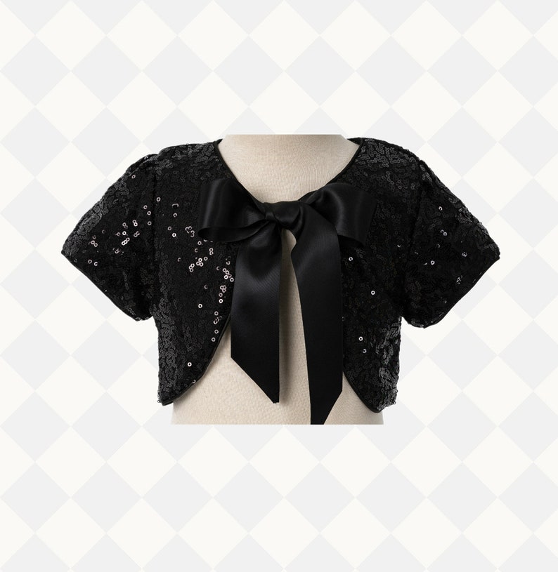 Rose Gold Girls bolero Girls Shrug Rose Gold Sequins Jacket with Ribbon Flower Girl Cape Black Sequin Cape Rose Gold Cape Girls Wrap