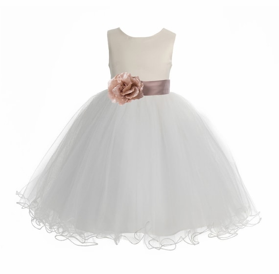Satin Ivory Flower Girl Dress Ivory Tulle Dress Wedding Etsy