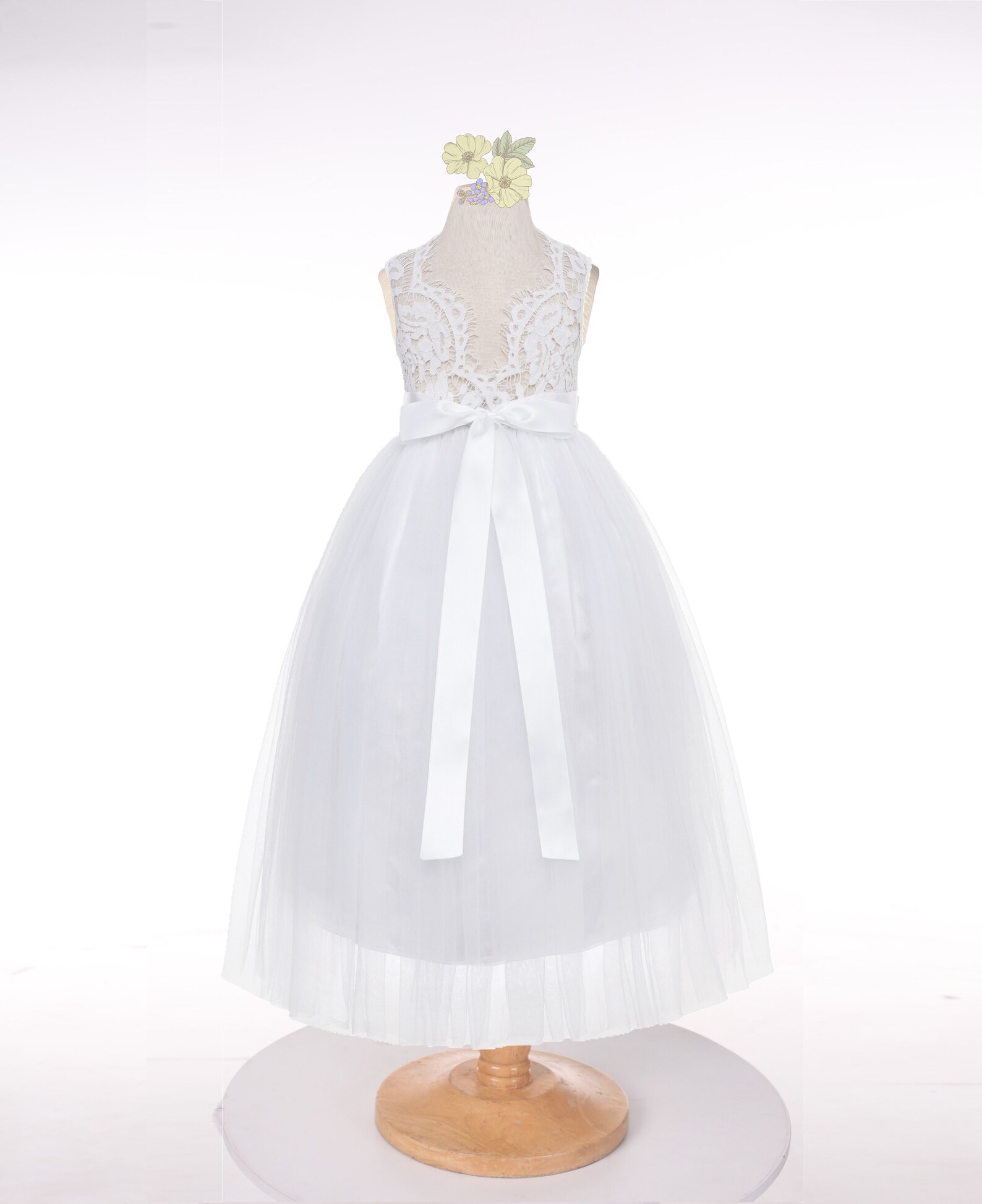 Round Neck Illusion Black Lace Cute V-back Flower Girl Dresses, Little Girl Birthday Dress, FG013