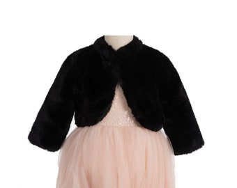 White Faux Fur Shrug, Black Bolero, White Shrug, Ivory Boleros, Fur Cape, Flower Girl Cape, Communion Costume Girl Cape Wrap Cozy Fur Jacket