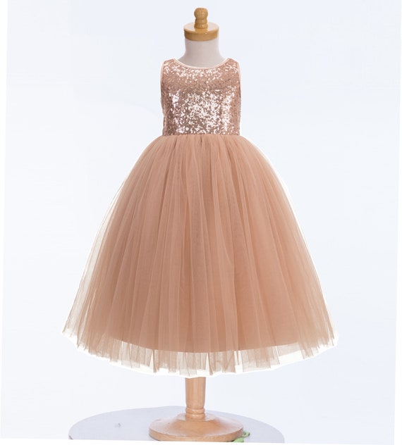 Sequin flower girl dress Junior bridesmaid sparkly little girl dress rose gold sequin dress wedding skater dress in various colors