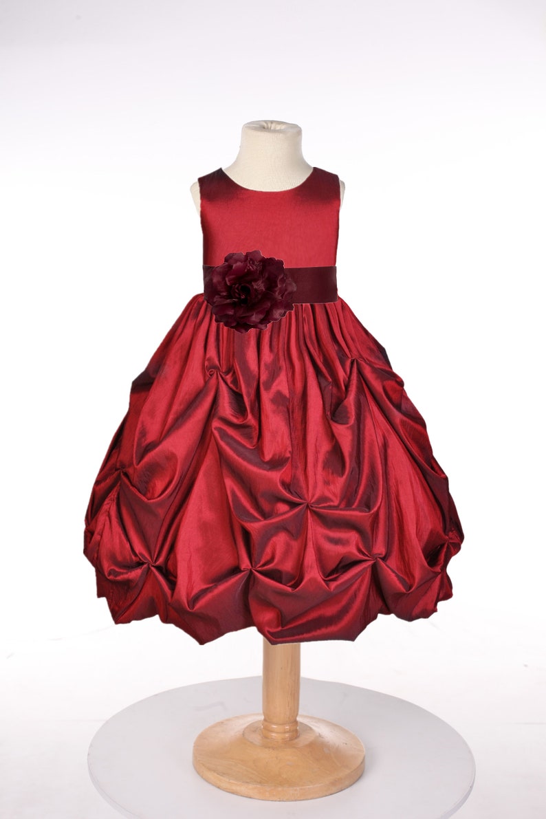 Red Taffeta Dress with Sash Bow Taffeta Flower Girl Dress | Etsy