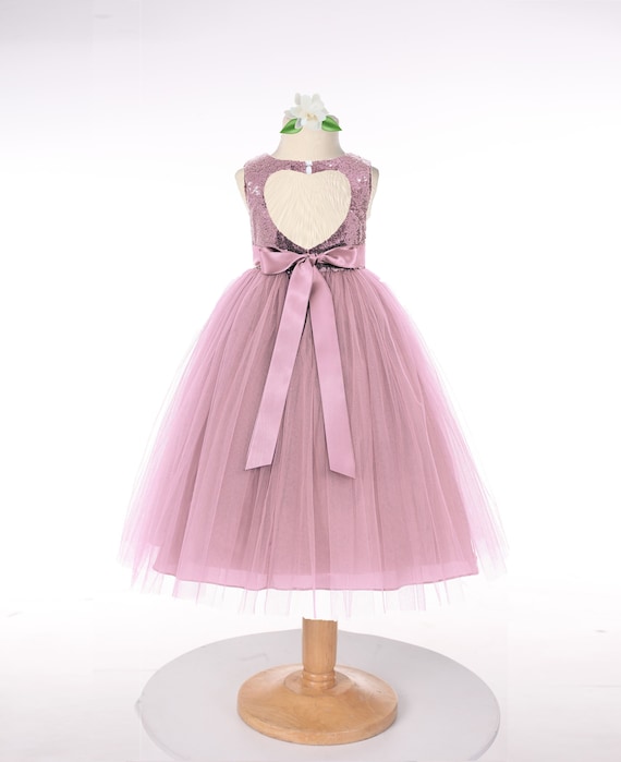 A-Line Jewel Knee-Length Open Back Light Grey Tulle Flower Girl Dress –  Pgmdress