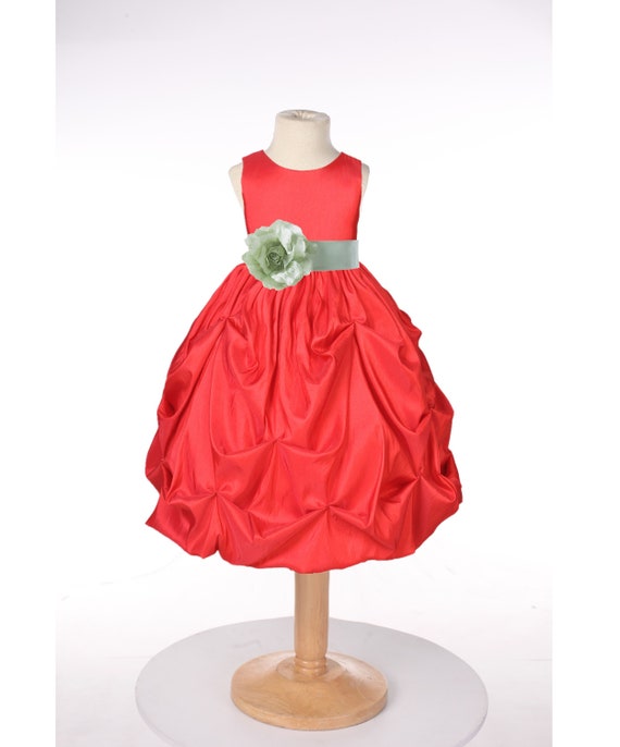 Red Flower Girls Satin Tulle Dress Christmas Pageant Holidays Party Easter 352