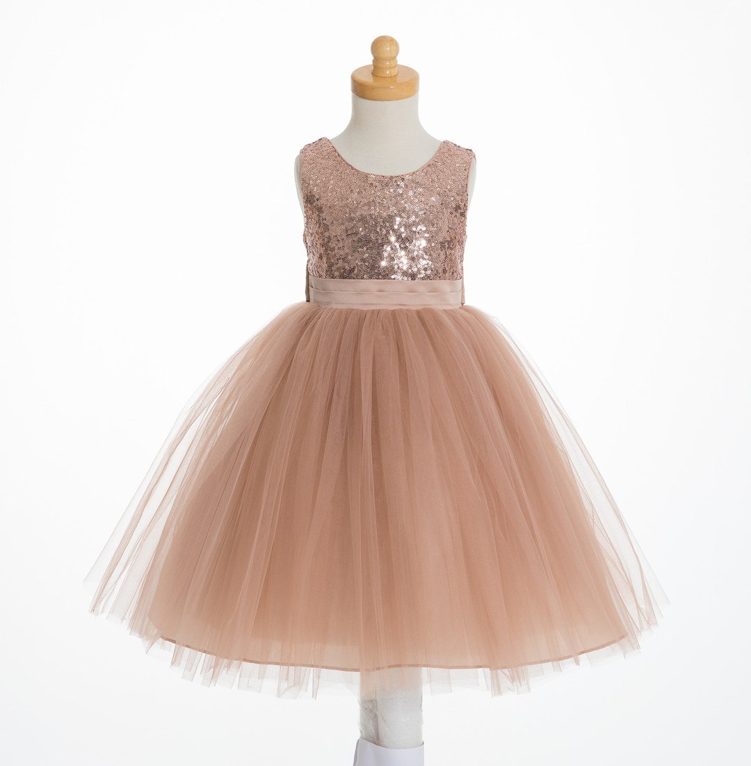 Rose Gold Sequins Mesh Flower Girl Dress Tulle Dresses Wedding Formal