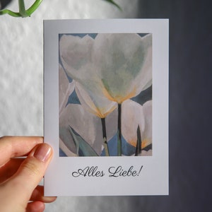 Florale Grußkarte "Alles Liebe" für jede Gelegenheit mit gemaltem Tulpenmotiv