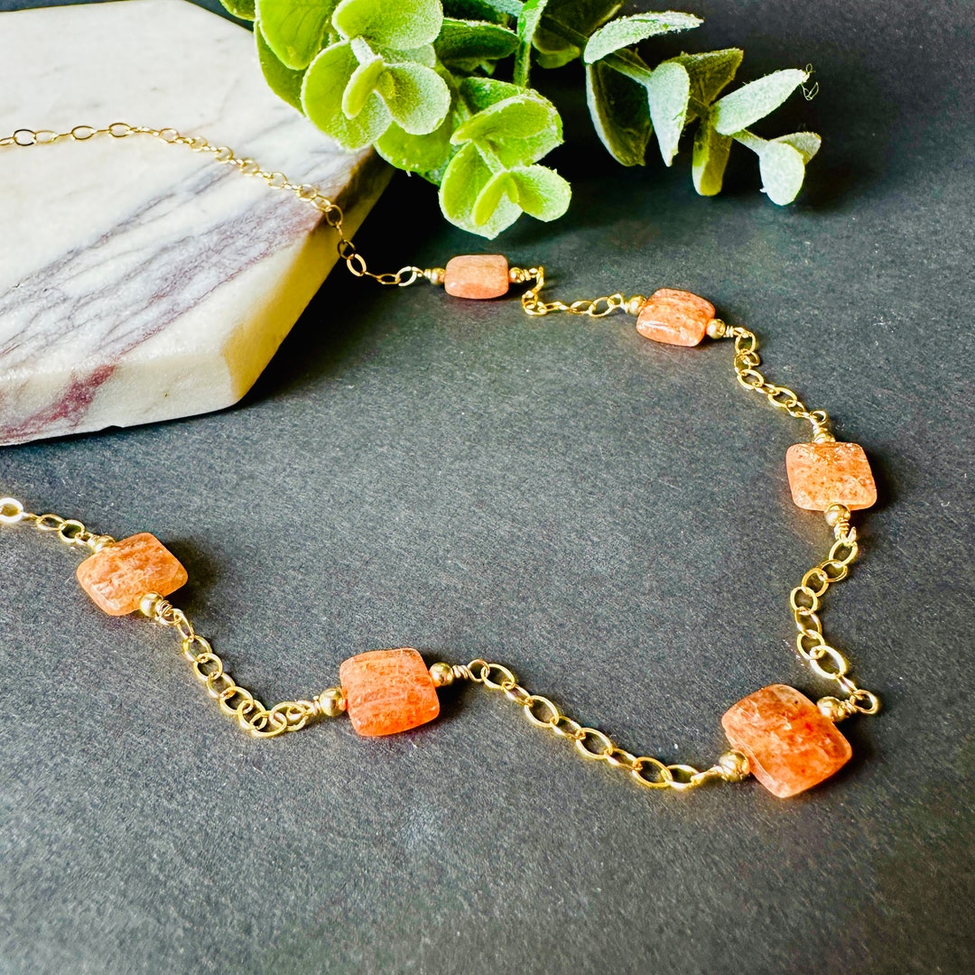 Sunstone Necklace Oregon Sunstone Necklace Orange Crystal Etsy