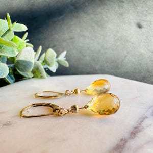 Citrine Earrings Dangle Yellow Gemstone Earrings Lever back Gold or Silver November Birthstone Earrings Birthday Gift