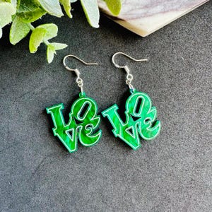 Philadelphia Eagles Spirit Earrings Dangle, Green Acrylic Earrings,  Super Bowl Earrings, LOVE Sing word Earrings Philly Football Earrings