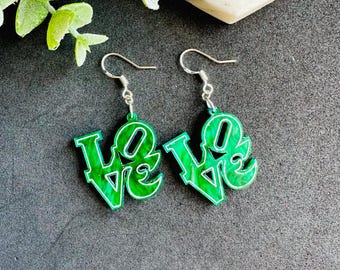 Philadelphia Eagles Earrings: Green Acrylic LOVE Dangle Earrings
