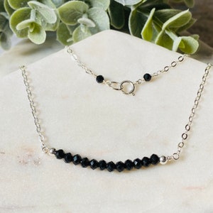 Black Tourmaline Necklace Protection Gemstone Bar Necklace Gold/ Silver Dainty Layering Necklace Minimalist Jewelry Birthday Gift for mom