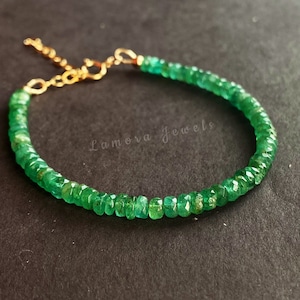 Emerald Bracelet, Emerald Beaded Bracelet, Emerald Gold Bracelet, May Birthstone, Dainty Green Gemstone Jewelry, Mothers Day Gift, Stacking