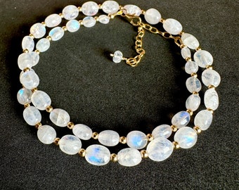 Collier pierre de lune en perles d'or/argent, long collier en cristal de pierres précieuses, collier de mariée, cadeau de demoiselle d'honneur, bijoux de mariage, cadeau d'anniversaire