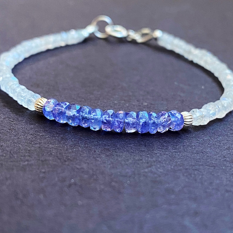 Tanzanite and Moonstone Bracelet December June Birthstone Bracelet Crystal Beaded Bracelet Gemstone Jewelry Handmade Birthday Gift for Her image 3