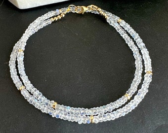 Moonstone Necklace Beaded, Rainbow Moonstone Choker, Natural Gemstone Crystal Jewelry, June Birthstone Gift For Her, Bridesmaid, Wedding