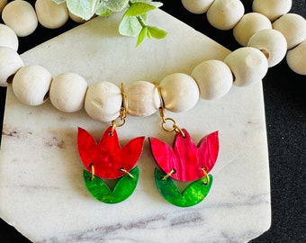 Tulip Earrings Red Flower Earrings Spring Jewelry Lightweight Trendy Earrings Gift for Mom, Bold Statement Earrings, Unique Gift for Friend