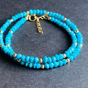 Turquoise Gold Beaded Necklace, Genuine Turquoise Bead Choker Necklace, Natural Stone Beaded Necklace, December Birthstone Gift For Her, Mom