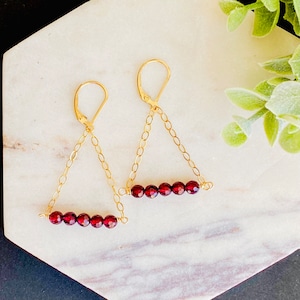 Garnet Earrings 14k Gold Dangle Earrings Red Gemstone Earrings Leverback Garnet Earrings January Birthstone Christmas Gift For Women