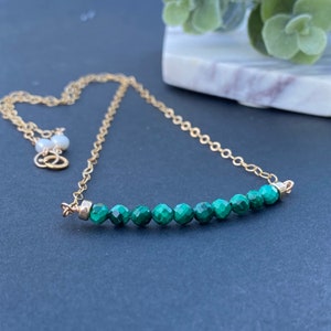 Malachite Necklace Green Malachite Bar Necklace Faceted Gemstone Necklace Malachite 14k Gold Choker Dainty Chain Necklace Birthday Gift