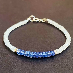 Tanzanite and Moonstone Bracelet December June Birthstone Bracelet Crystal Beaded Bracelet Gemstone Jewelry Handmade Birthday Gift for Her image 1