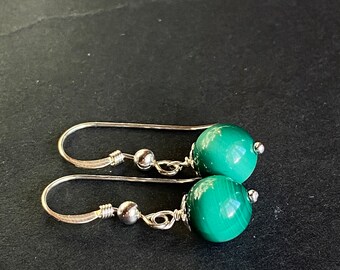 Malachite Earrings Gold/ Silver Dangle Malachite Post Green Gemstone Earrings Handmade Crystal Earrings Lightweight Mother Day Gift For Mom