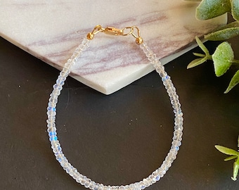 Moonstone Bracelet Dainty Blue Moonstone Beaded Bracelet, Moonstone Jewelry Gemstone Bead Bracelet June Birthstone Christmas Gift For Her