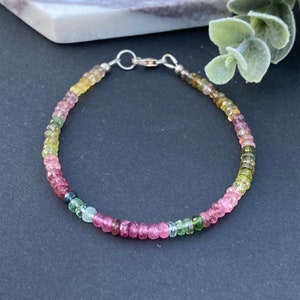 Tourmaline Bracelet Watermelon Tourmaline Beaded Bracelet Rainbow Gemstone Bead Bracelet Multi Tourmaline Jewelry Birthday Gift For Her
