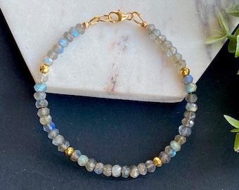 Gold Filled Labradorite Bracelet: Dainty Gemstone Bead Bracelet