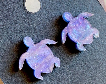 Turtle Earrings Studs Glitter Acrylic Turtle Earrings Purple Cute Little Sea Turtle Earrings Ocean Lover Birthday Gift for Teens, Girls, Her