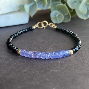 Tanzanite Bracelet Gold Black Tourmaline Bracelet Purple Gemstone Beaded Bracelet Natural Stone Bracelet December Birthstone Gift For Women