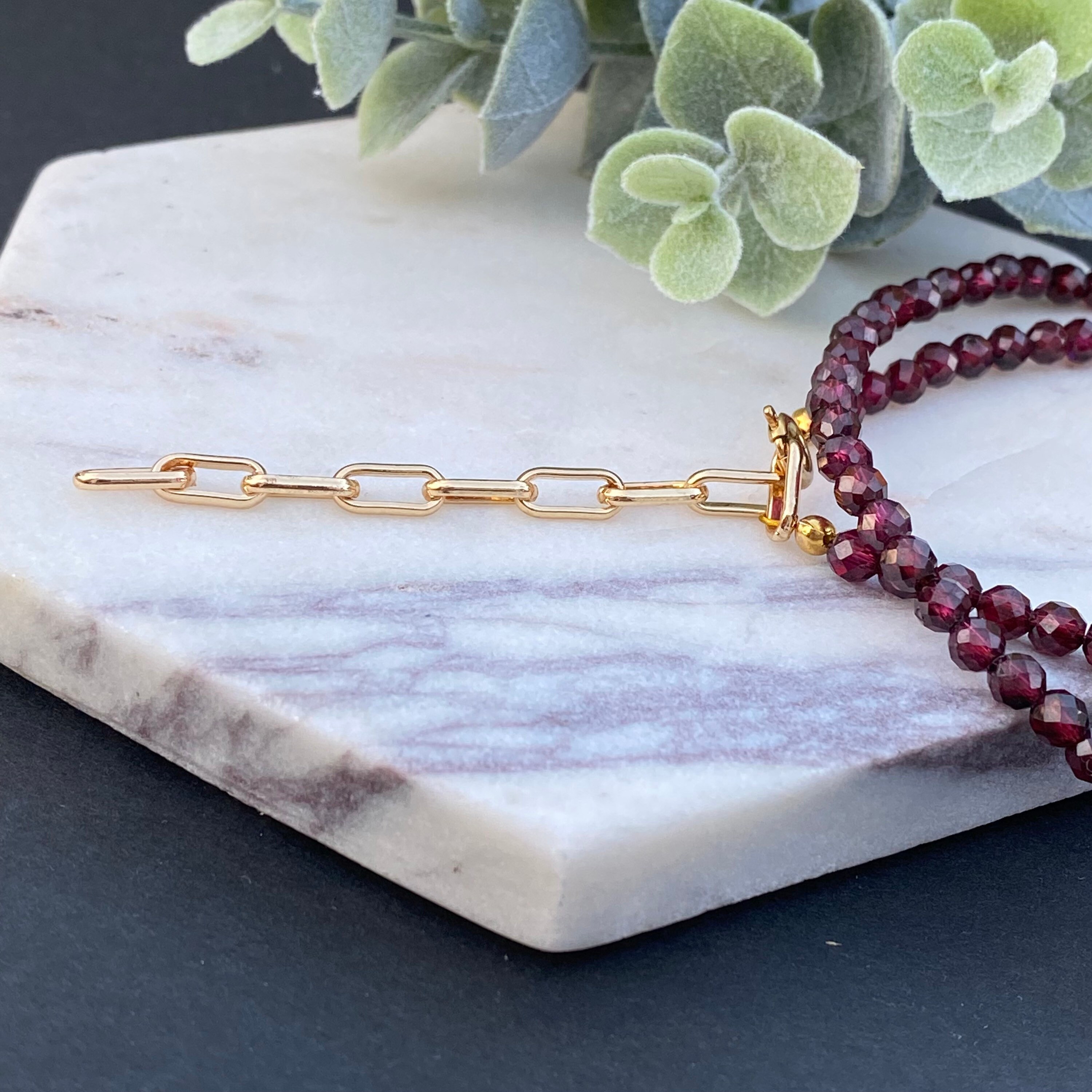 Collier Ras Du Cou En Grenat Naturel Rouge - Perles Rondes Lisses 18" - Neuf Sans Emballage