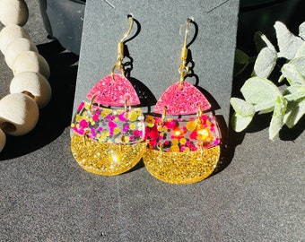 Easter Egg Earrings Gold Glitter Acrylic Confetti Egg Earrings Lightweight Earrings for Women, Girls and teens, Colorful Spring Gift for Her