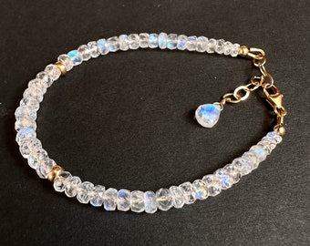 Rainbow Moonstone Bracelet: AAA Faceted Rondelle, 14k Gold Filled