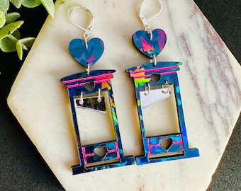 Guillotine Heart Earrings: Holographic Acrylic Goth Earrings