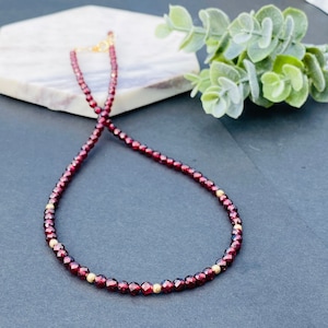 Garnet bead Necklace 14k Gold For Women January Birthstone Red Beaded Gemstone Choker Necklace Unique 4mm Red Garnet Beaded Necklace gift