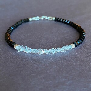 Herkimer Diamond Bracelet Silver/ Gold Black Tourmaline Bracelet Gemstone Protection Beaded Bracelet April Birthstone Birthday Gift for Her