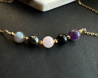 Empath Protection necklace negative energy Protection Yoga Anti-anxiety necklace Labradorite, Amethyst, Hematite, Rose Quartz, Tourmaline