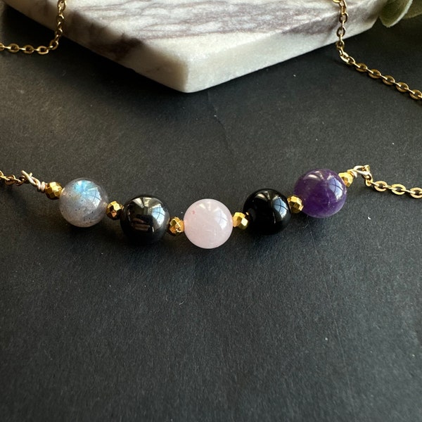 Empath Protection necklace negative energy Protection Yoga Anti-anxiety necklace Labradorite, Amethyst, Hematite, Rose Quartz, Tourmaline