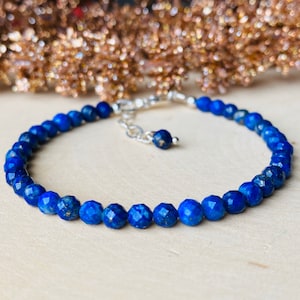 Lapis Lazuli Bracelet For Women/ Men 4mm Blue Gemstone Bracelet Faceted Lapis Beaded Bracelet Gold Dainty Bead Bracelet Birthday Gift