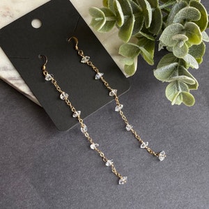 Herkimer Diamond Earrings Dangle Herkimer long Earring April Birthstone Dainty Quartz Gemstone Crystal Earrings Bridal, Bridesmaid Gift