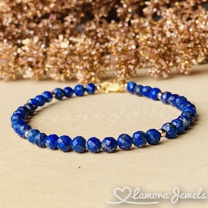 Lapis Lazuli Bracelet, Lapis Beaded Bracelet, Blue Gemstone Bracelet, September Birthstone, Birthday Gift For Her, Mothers Day Gift for wife