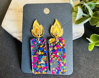 Birthday Candle Earrings, Colorful Confitte Earrings, Glitter Candle Birthday Statement Dangles, Unique Fun Birthday Gift For Her, Teens