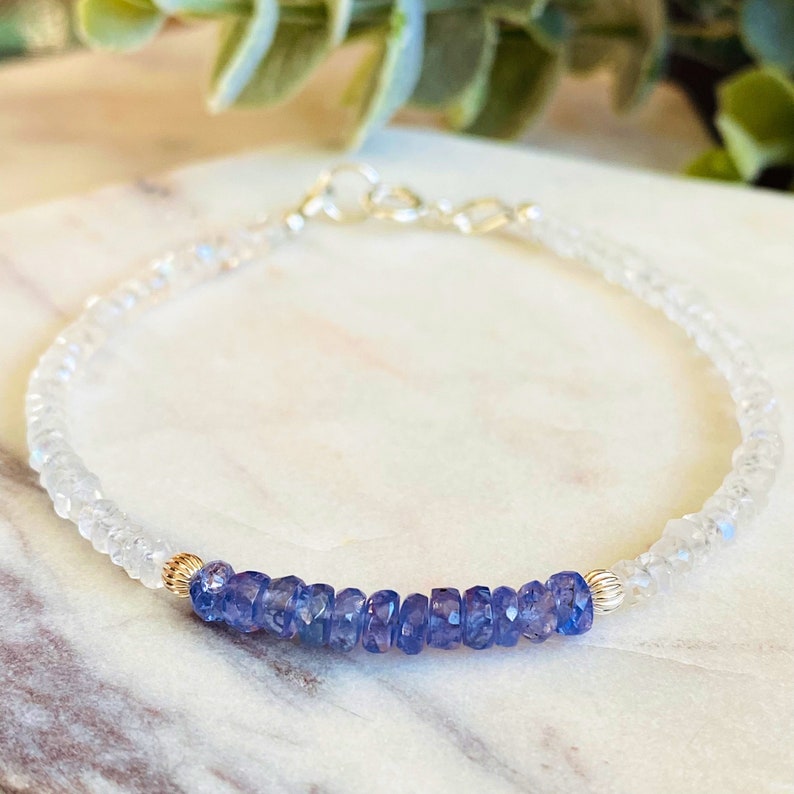 Tanzanite and Moonstone Bracelet December June Birthstone Bracelet Crystal Beaded Bracelet Gemstone Jewelry Handmade Birthday Gift for Her image 5