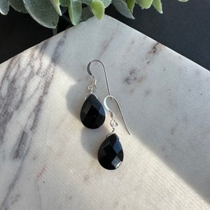 Black Tourmaline Earrings Teardrop Earrings Sterling Silver Lever Back 14k Gold Protection Earrings Lightweight Everyday Birthday Gift
