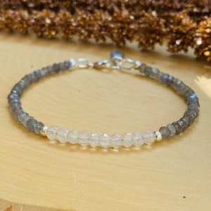 Moonstone Bracelet Labradorite Bracelet Rainbow Moonstone Beaded Bracelet Faceted Gemstone Bead Bracelet Minimalist Layering Dainty Bracelet