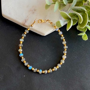 Labradorit Armband Gold Für Männer & Frauen BlauEr Labradorit Perlen Armband Facettiert Edelstein PerlenArmband Layering Stapelarmband
