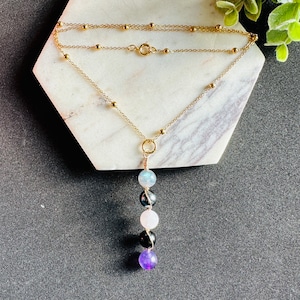 Empath Protection Necklace Grounding Crystal Healing Jewelry Gift Labradorite Black Tourmaline Amethyst Rose Quartz Hematite Wire Wrapped