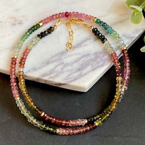 Tourmaline Necklace Watermelon Tourmaline Necklace Multi Tourmaline Necklace Choker Mixed Tourmaline Beaded Necklace Gemstone Bead Necklace