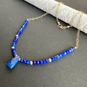 Lapis Lazuli Necklace for Women, September Birthday Gifts for Her, Gold Dainty Beaded Necklace, Handmade Jewelry Unique Pendant Jewelry Gift