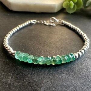 Colombian Emerald Bracelet, Emerald Beaded Bracelet, Green Gemstone Bracelet, Sterling Silver bead Bracelet, May Birthstone, Birthday Gift